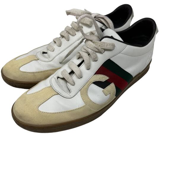 Vintage 2007 Gucci Sneakers Mens Size 11 White Cream Leather 162681 - Picture 1 of 11